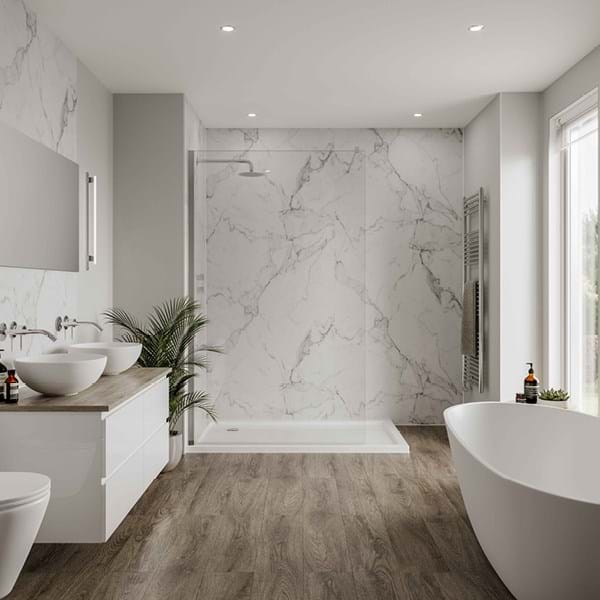 Calacatta Marble bathroom wall panel by Multipanel