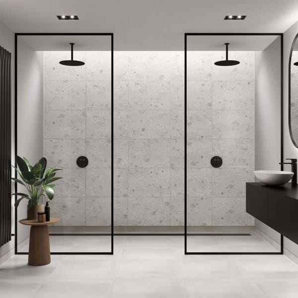 White Terrazzo Paneele in Fliesenoptik